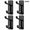 4 Pack Self Adhesive Double Wall Hooks – No Drill Black Aluminium Coat, Towel & Key Hooks for Bathroom, Kitchen & Bedroom