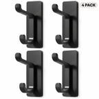 4 Pack Self Adhesive Double Wall Hooks – No Drill Black Aluminium Coat, Towel & Key Hooks for Bathroom, Kitchen & Bedroom