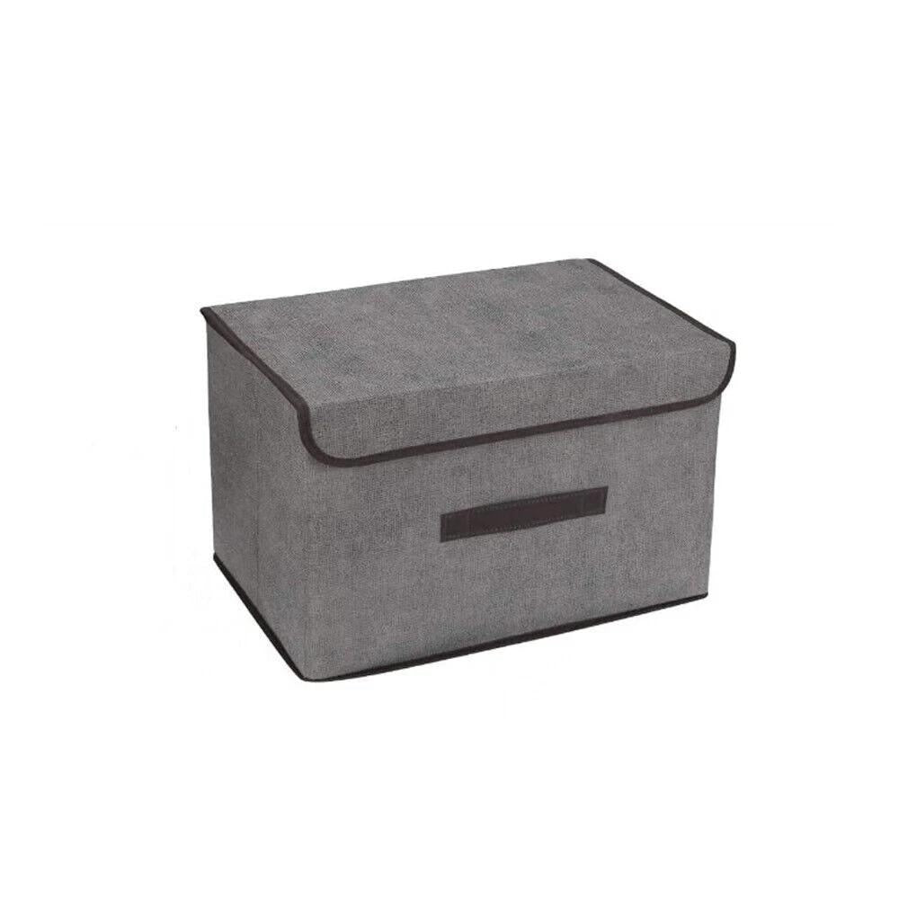 Pack of 3 Foldable Fabric Storage Boxes with Lids & Handles – Grey