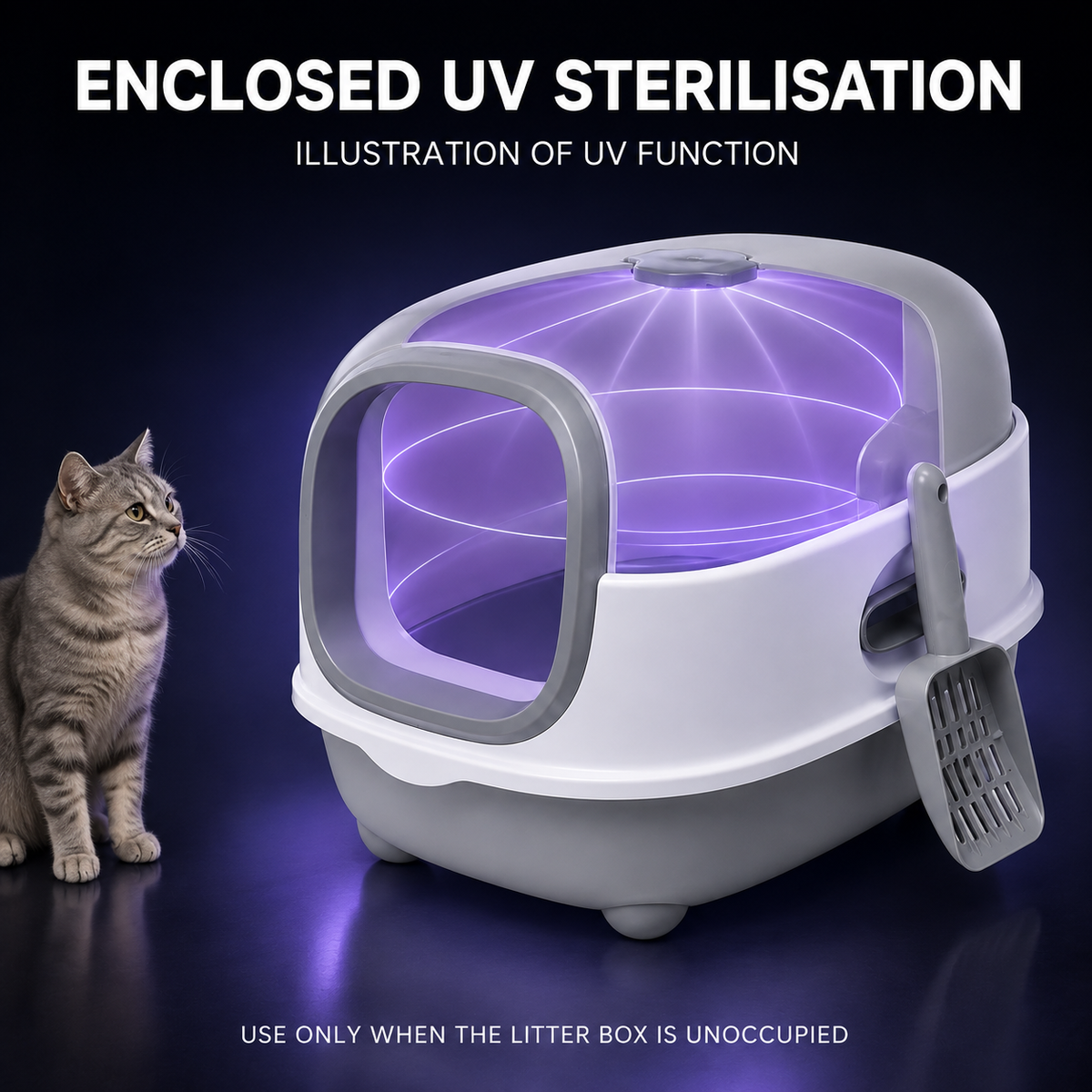UV Sterilising Enclosed Cat Litter Box with Scoop