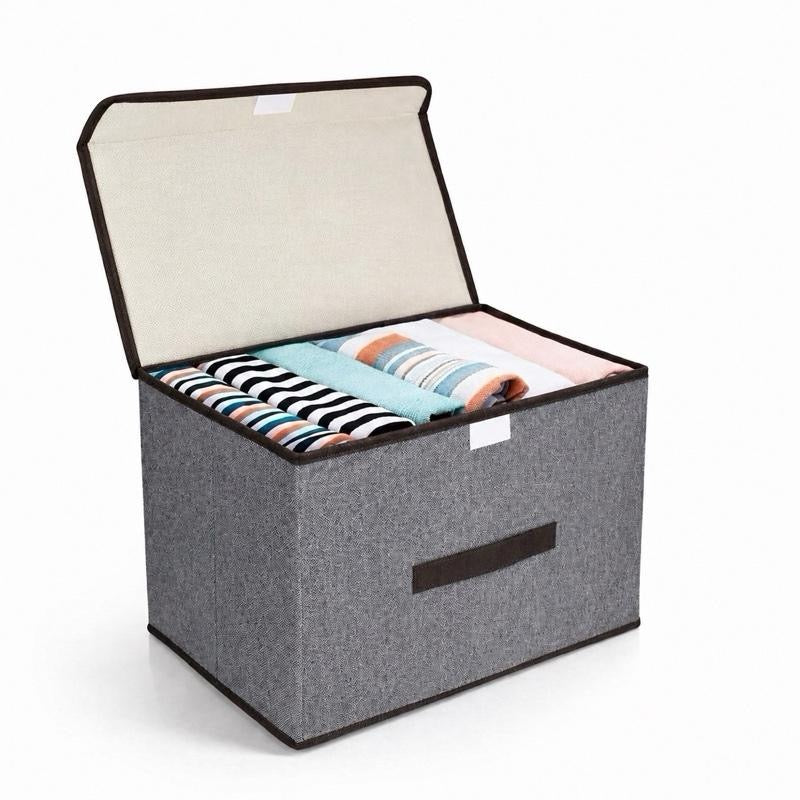Pack of 3 Foldable Fabric Storage Boxes with Lids & Handles – Grey