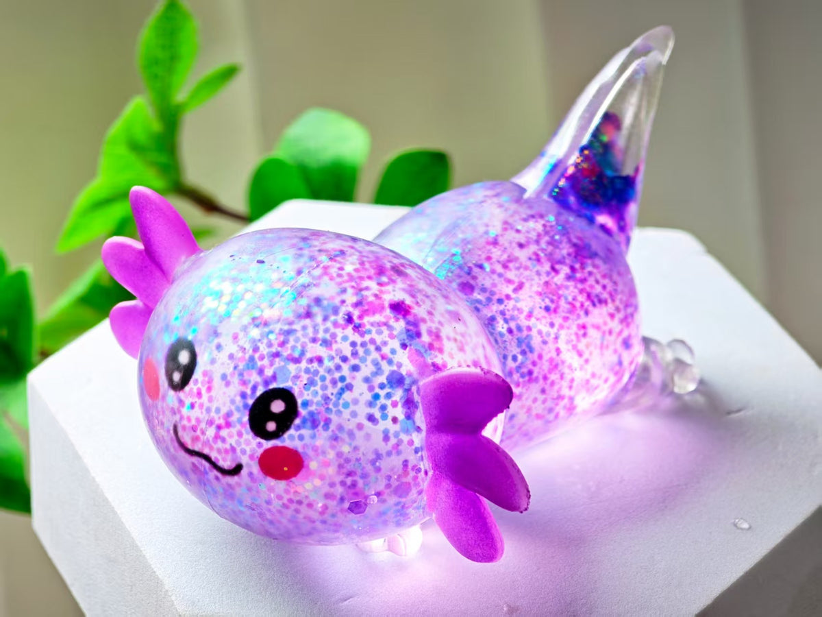 Squishy Fidget Toy – Fun Squeeze Toy in Cute Designs – Lying Axolotl – Purple