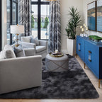 Dark grey fluffy shaggy tie-dye rug – view 6
