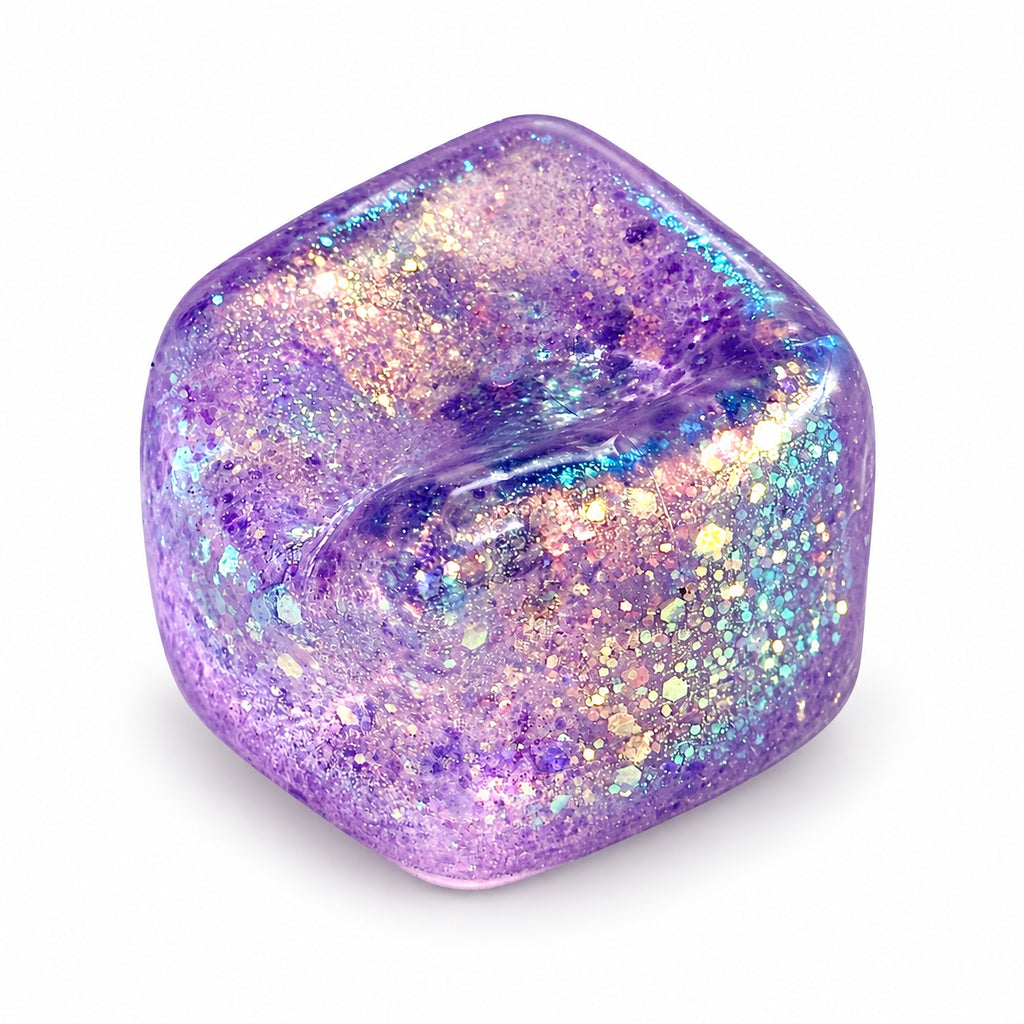 Squishy Fidget Toy – Fun Squeeze Toy in Cute Designs – Glitter Cube – Purple