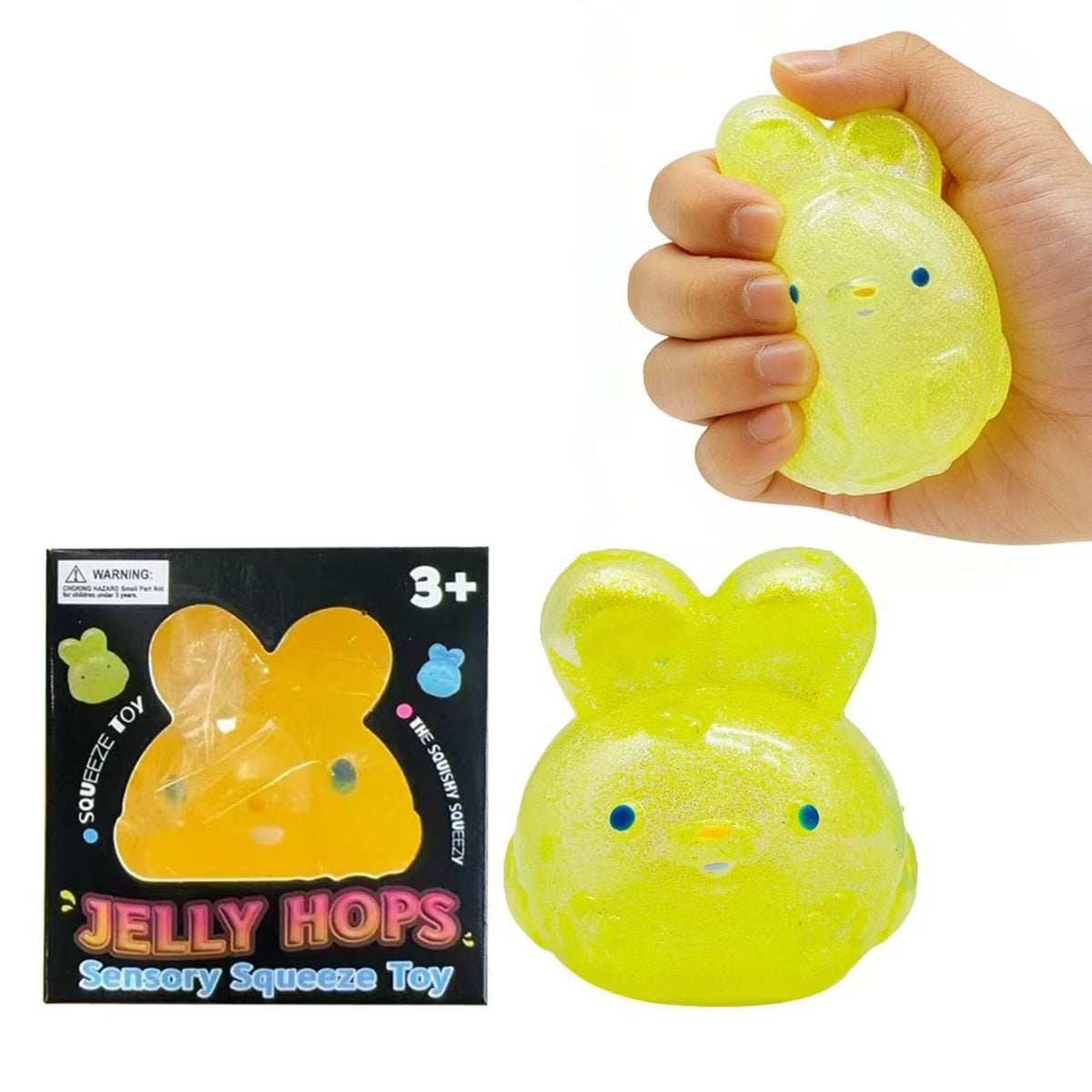 Squishy Fidget Toy – Fun Squeeze Toy in Cute Designs – Jelly Bunny – Yellow
