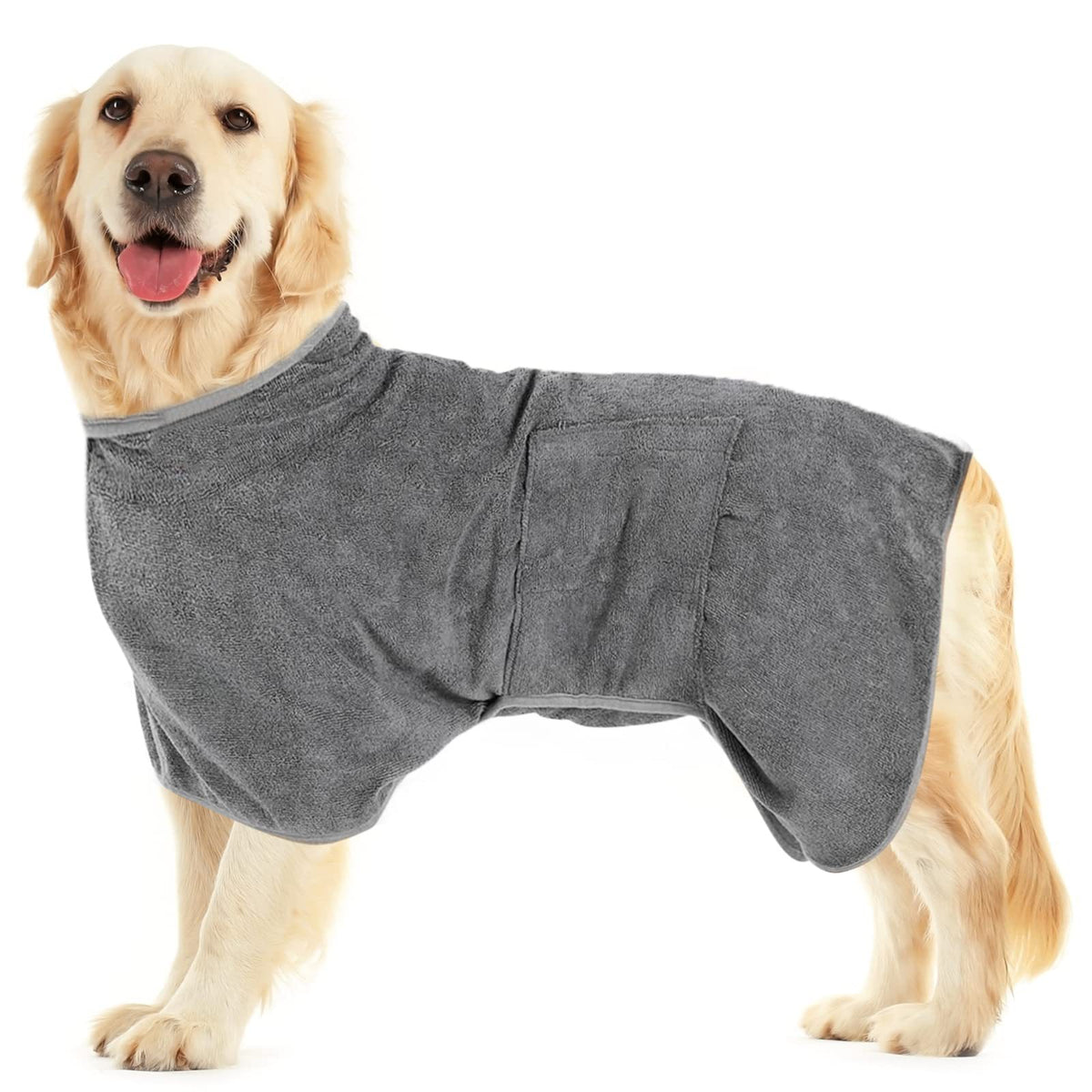 Dog wearing a pet bathrobe drying towel – view 8