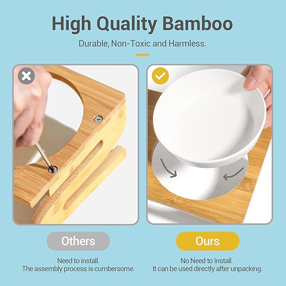Raised tilted cat bowl set with bamboo stand – view 4