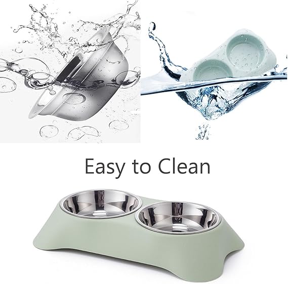 Green double dog bowl with stainless steel bowls – view 5