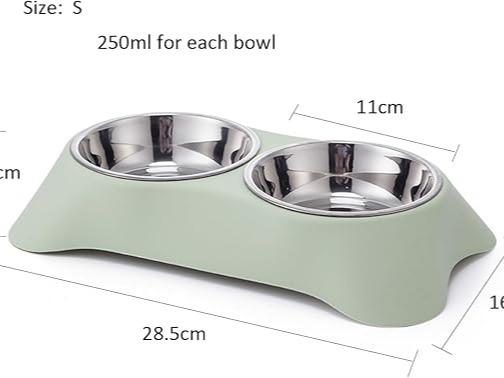 Green double dog bowl with stainless steel bowls – view 4