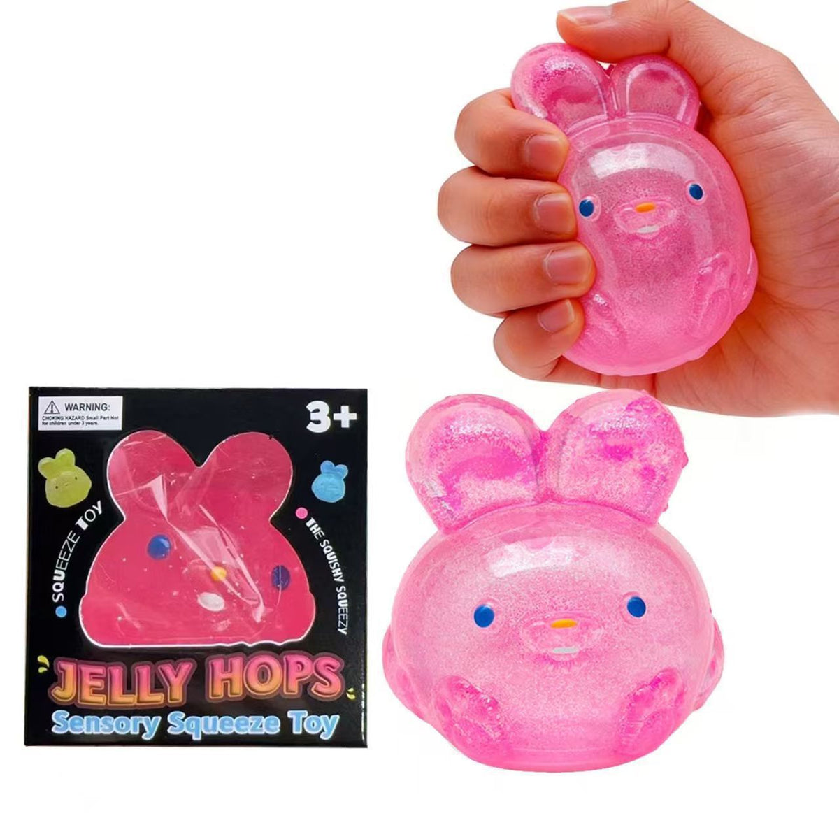 Squishy Fidget Toy – Fun Squeeze Toy in Cute Designs – Jelly Bunny – Pink