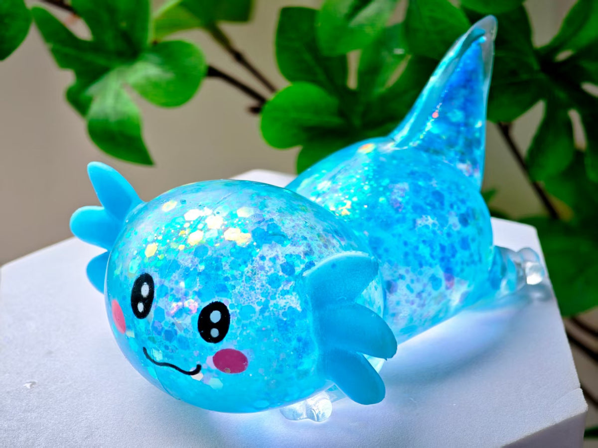 Squishy Fidget Toy – Fun Squeeze Toy in Cute Designs – Lying Axolotl – Blue