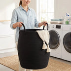 65L Laundry Basket Folding Bin Bag Hamper Dirty Washing Clothes Storage Handle-Black