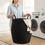65L Laundry Basket Folding Bin Bag Hamper Dirty Washing Clothes Storage Handle-Black