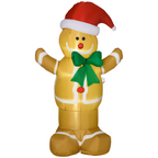 HOMCOM 6ft Christmas Inflatable Gingerbread Man & Santa Hat w/ LED Lights