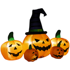 6ft Inflatable Halloween Large Pumpkin Hat with Four Small Pumpkins Blow-Up LED